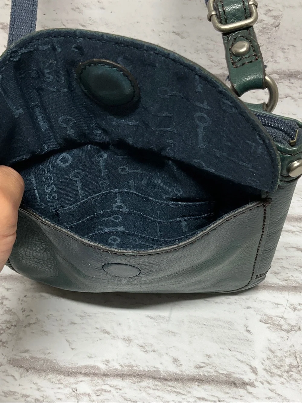 Fossil Teal Green Leather Crossbody with Front Flap